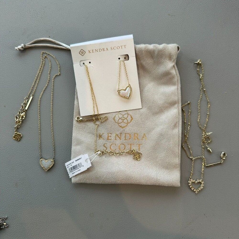 NWOT Kendra Scott Ari Heart Iridescent Drusy Gold Pendant Necklace - Picture 9 of 11